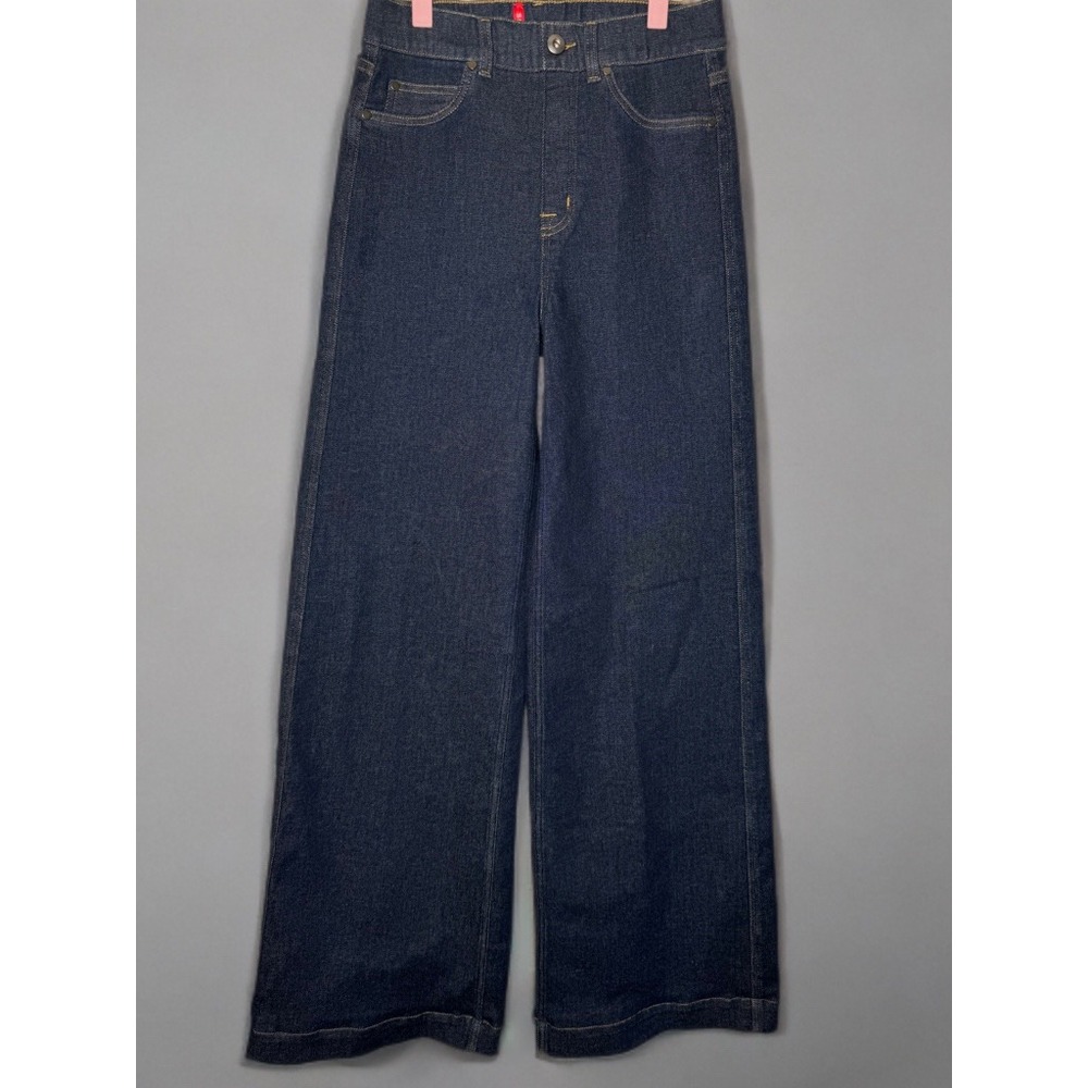 SPANX Womens Wide Leg Pull-On Jeans Raw Indigo Wash size Small Tall